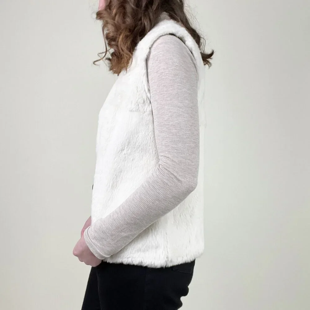 Vintage White Fur Vest Light Jacket Coat Old Money Quiet Luxury Elevated Basic - Picture 2 of 6